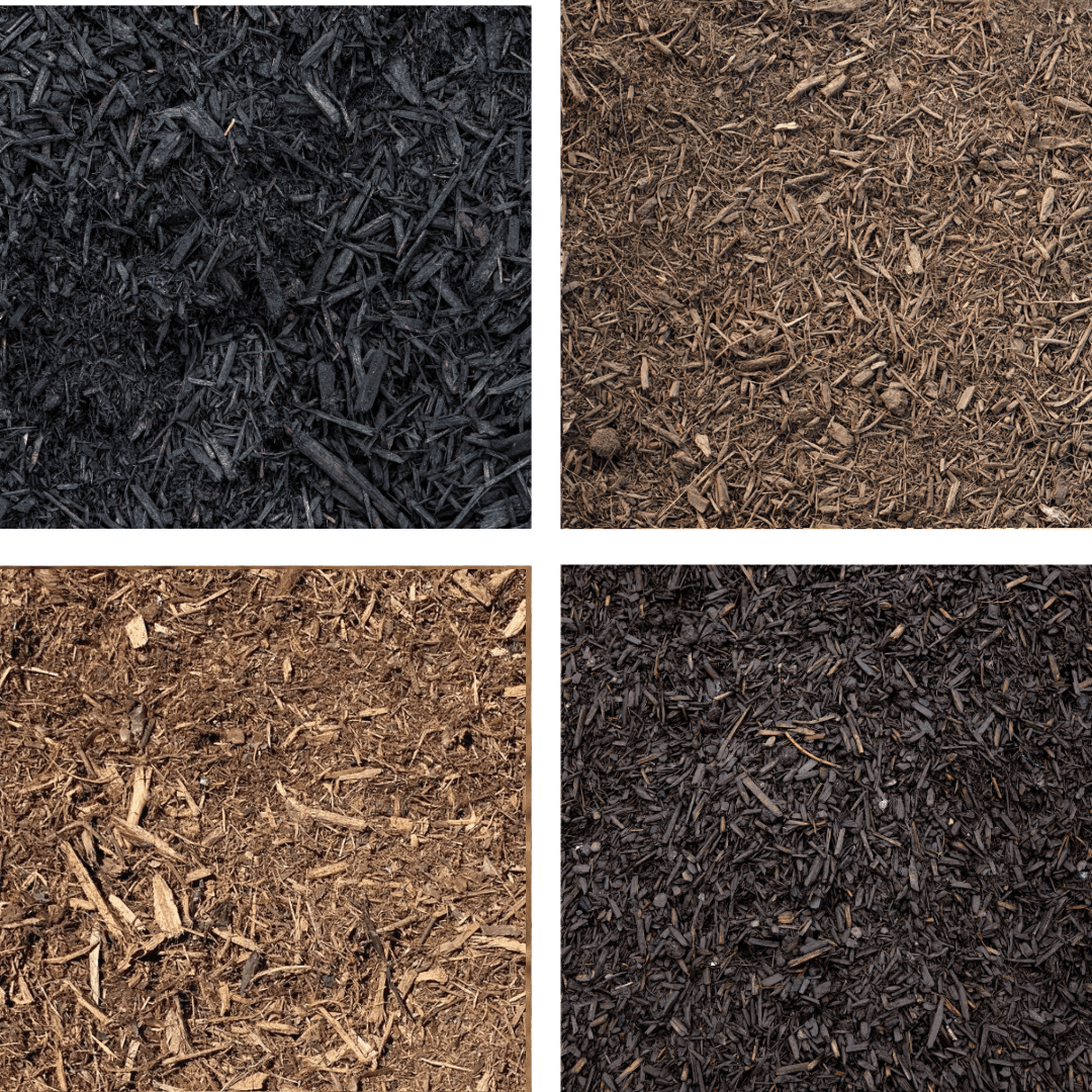 mulch-delivery-hamilton Variety of mulches including black, cedar, forest, and brown mulch for landscaping projects
